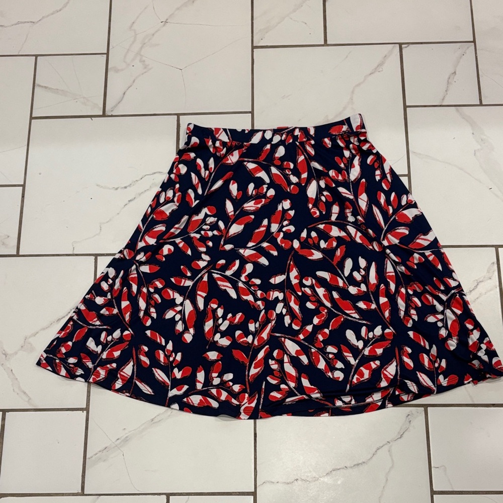 Gilli Navy Flounce Skater Skirt with Vibrant Print - Like New, medium